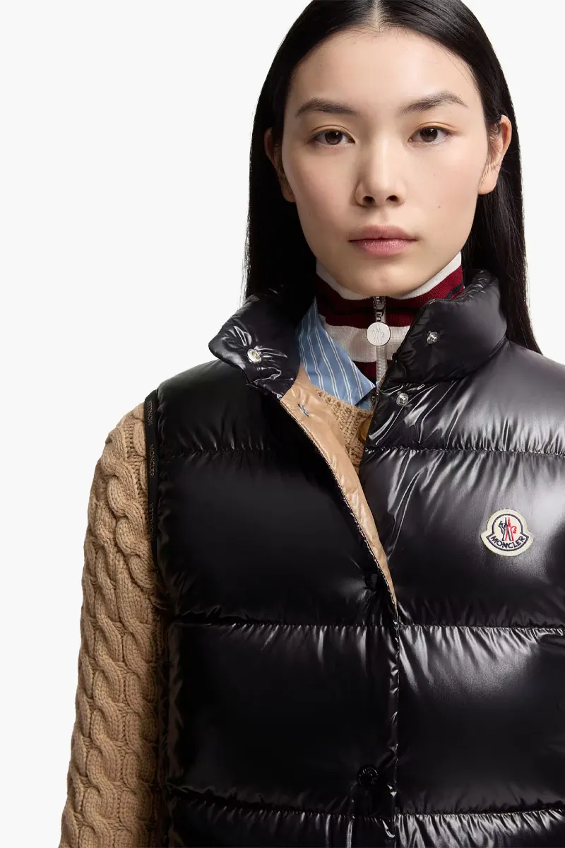 MONCLER Women Badia Down Vest in Black Nylon 3