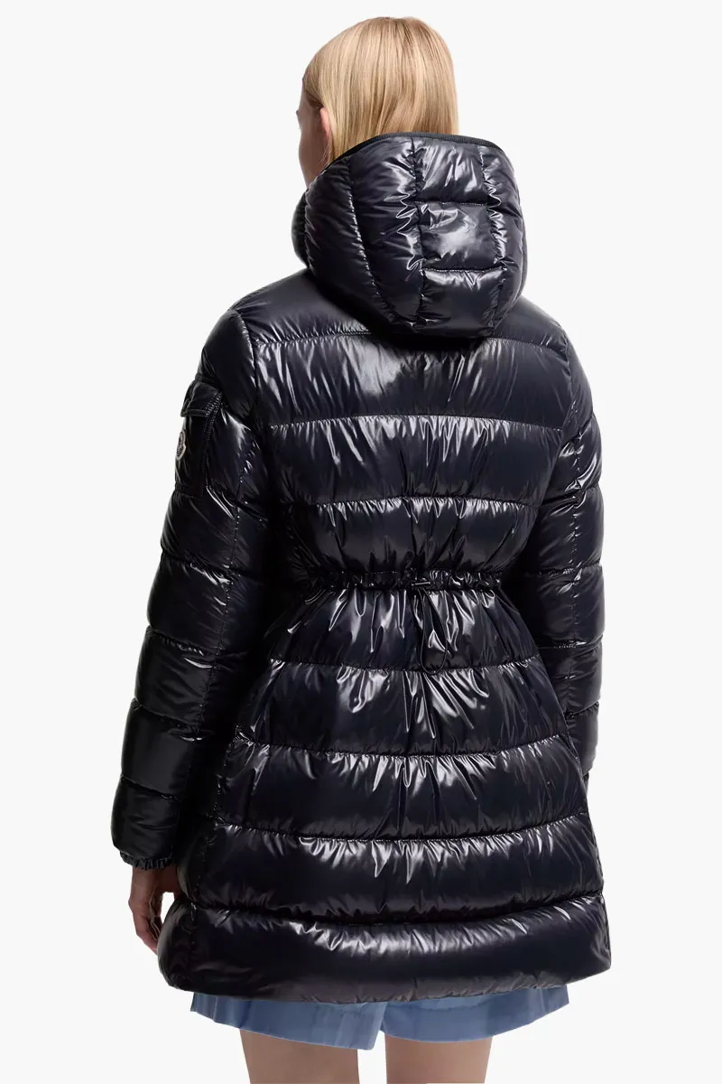 MONCLER Women Courcelles Mid-Lenght Down Jacket in Navy Blue with Hood 2