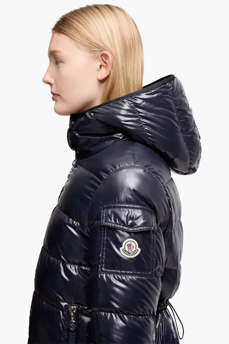 MONCLER Women Courcelles Mid-Lenght Down Jacket in Navy Blue with Hood 3
