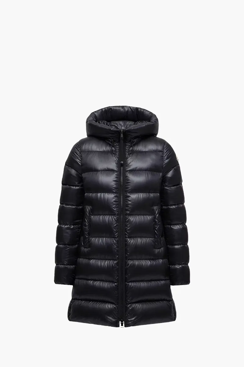 MONCLER Women Suyenne Hooded Mid-Length Down Jacket in Black Nylon 0