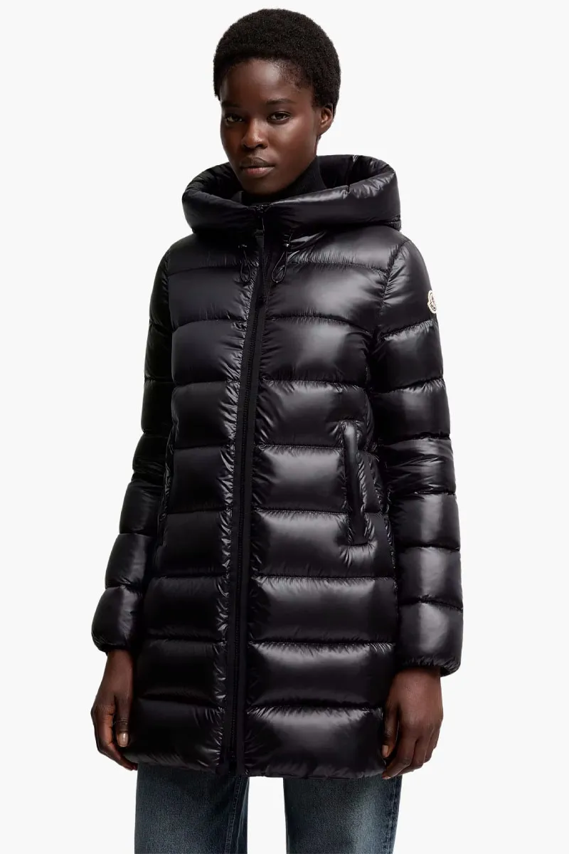 MONCLER Women Suyenne Hooded Mid-Length Down Jacket in Black Nylon 1