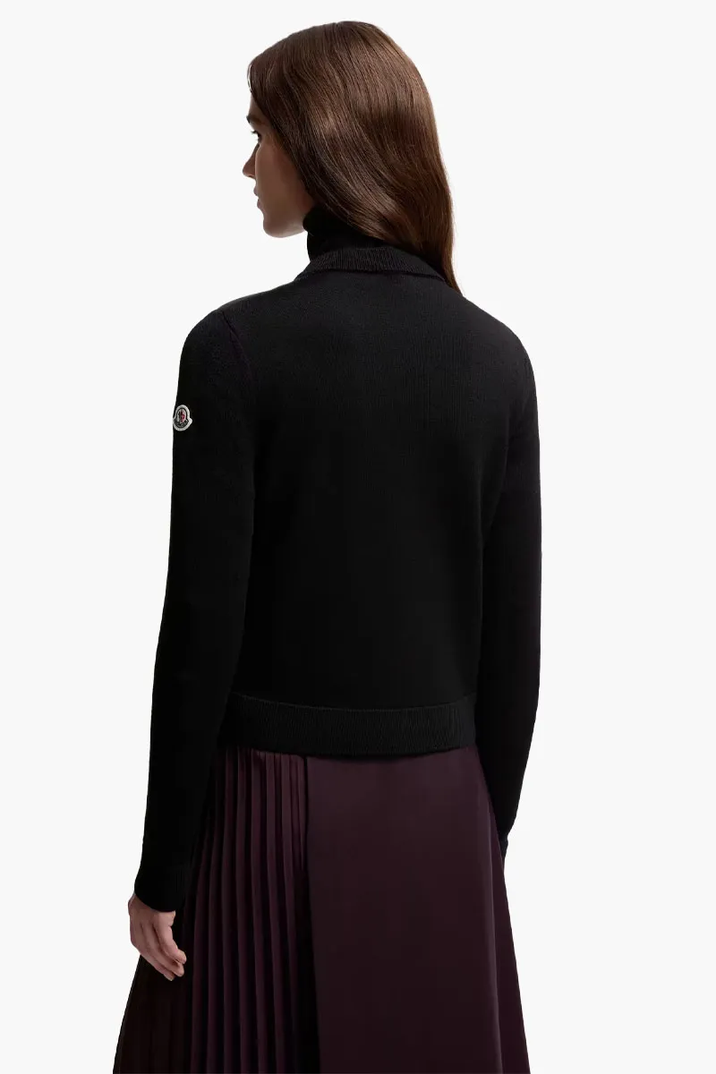 MONCLER Women Padded Knit Pockets Zip-Up Cardigan in Black Nylon and Wool 2