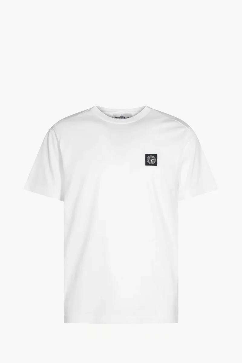 STONE ISLAND Men Logo Short-Sleeve T-Shirt in White Cotton Jersey 0