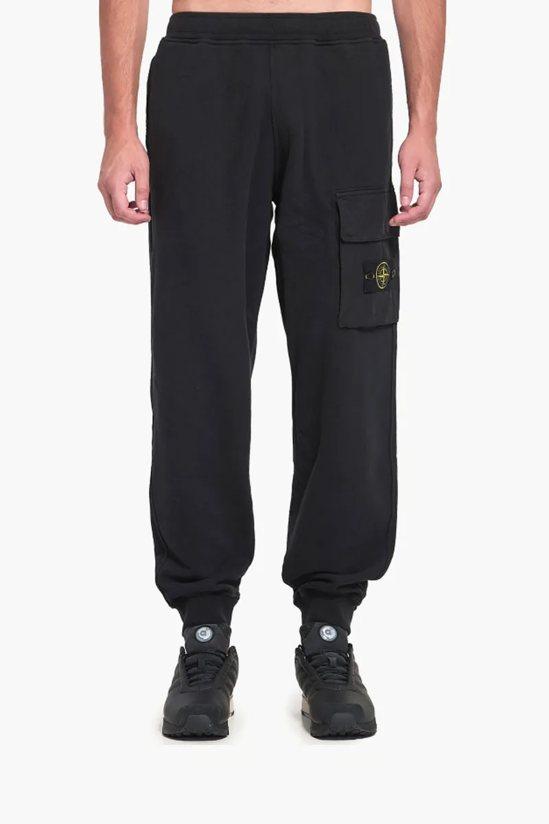 STONE ISLAND Men Logo Regular-Fit Jogger Pants in Black Cotton Fleece 1