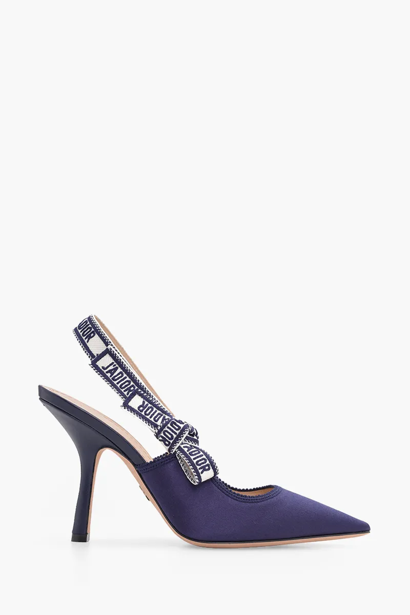 CHRISTIAN DIOR J'Adior Slingback Pumps 100mm in Ocean Blue Embroidered Satin and Cotton 0