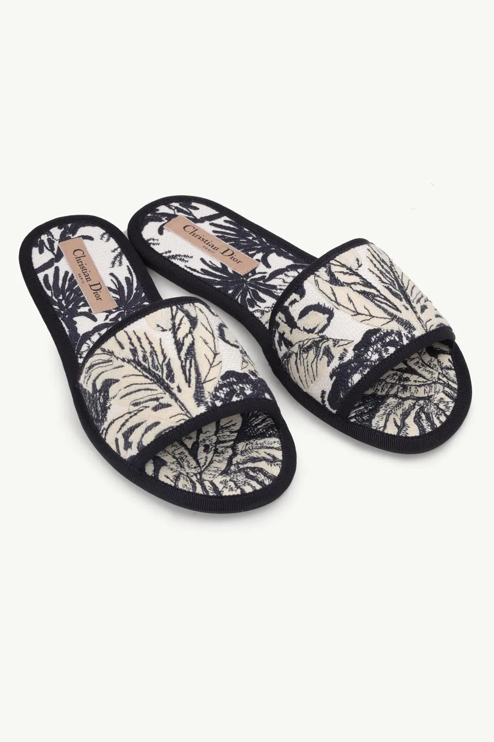 CHRISTIAN DIOR Toile De Jouy Palms Embroidered Chez Moi Slide in Blue Multicolor 1