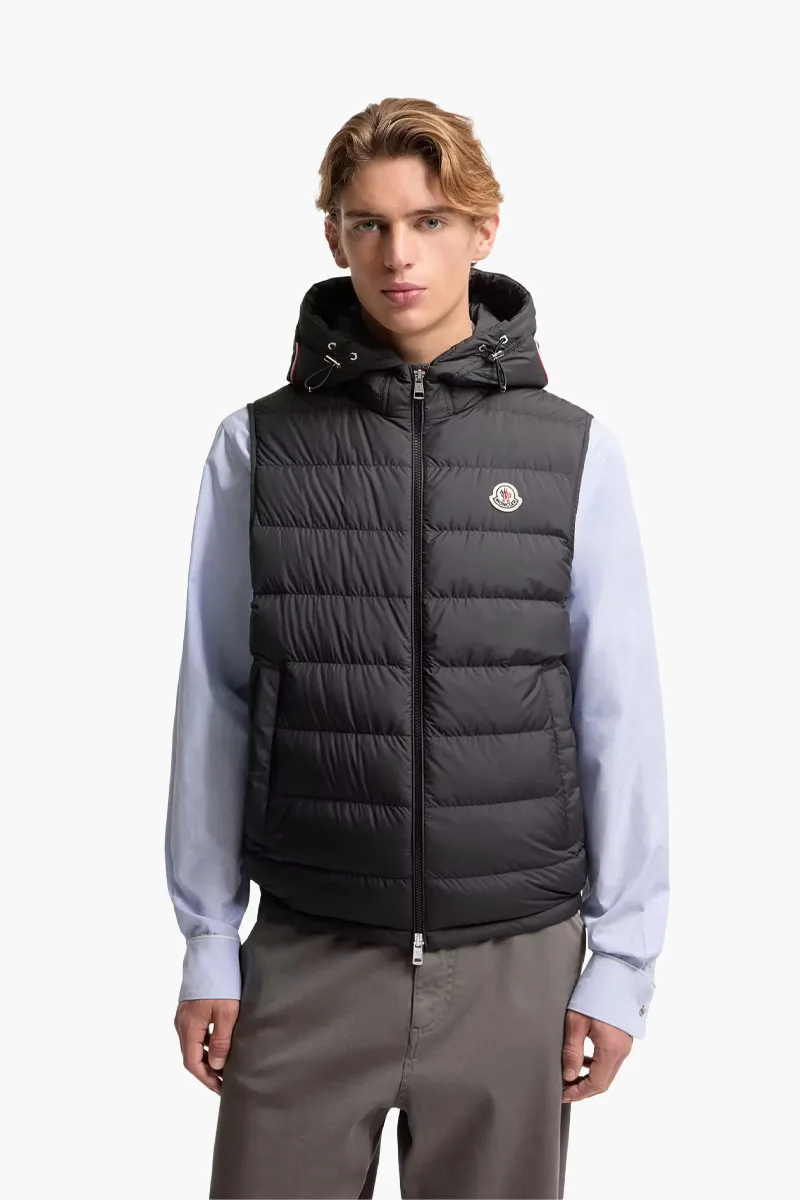MONCLER Men Marseillan Sleeveless Hooded Down Jacket in Black Nylon 1
