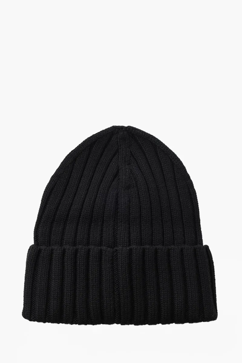 MONCLER Logo Patch Beanie in Black Virgin Wool 1