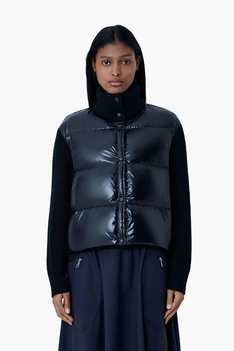 MONCLER Women Turtleneck Padded Cardigan in Black Nylon and Wool 1