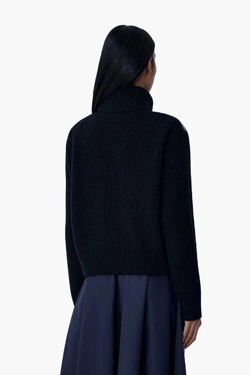 MONCLER Women Turtleneck Padded Cardigan in Black Nylon and Wool 2