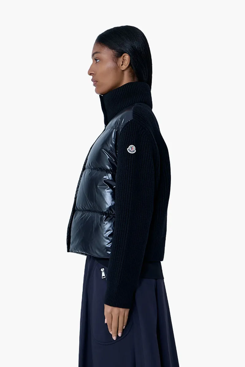 MONCLER Women Turtleneck Padded Cardigan in Black Nylon and Wool 3
