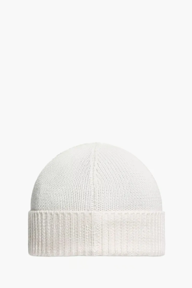 MONCLER Baby Embroidered Logo Beanie in White Cotton 1