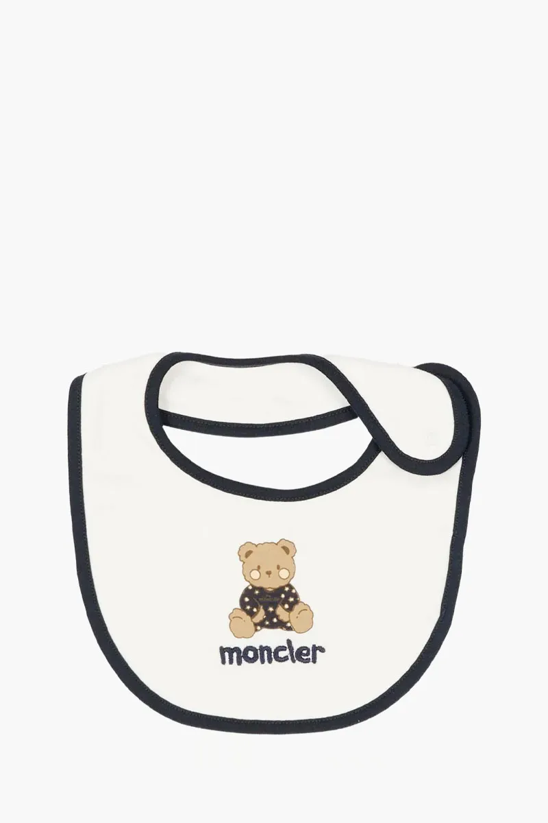 MONCLER Baby Teddy Bear Logo Set in White Cotton with Gift Box 2
