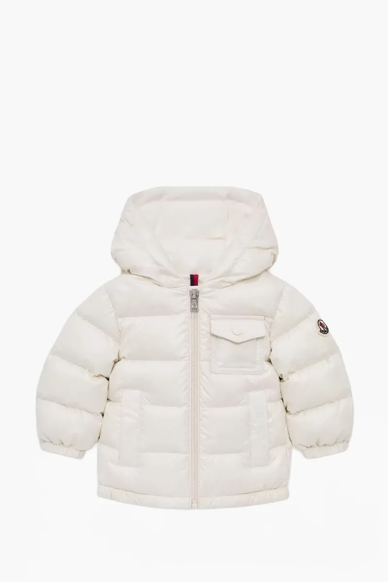 MONCLER Children Mesles Hooded Down Jacket in White Nylon 0
