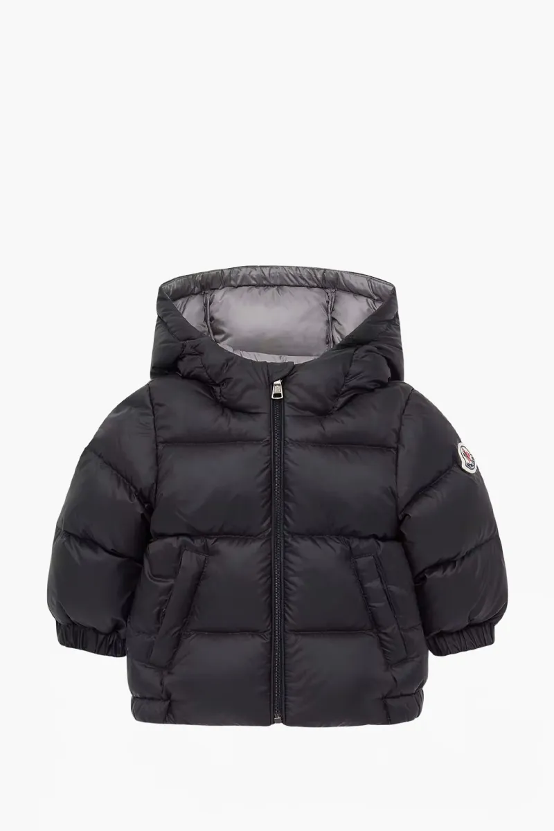 MONCLER Children New Macaire Hooded Down Jacket in Black Nylon 0