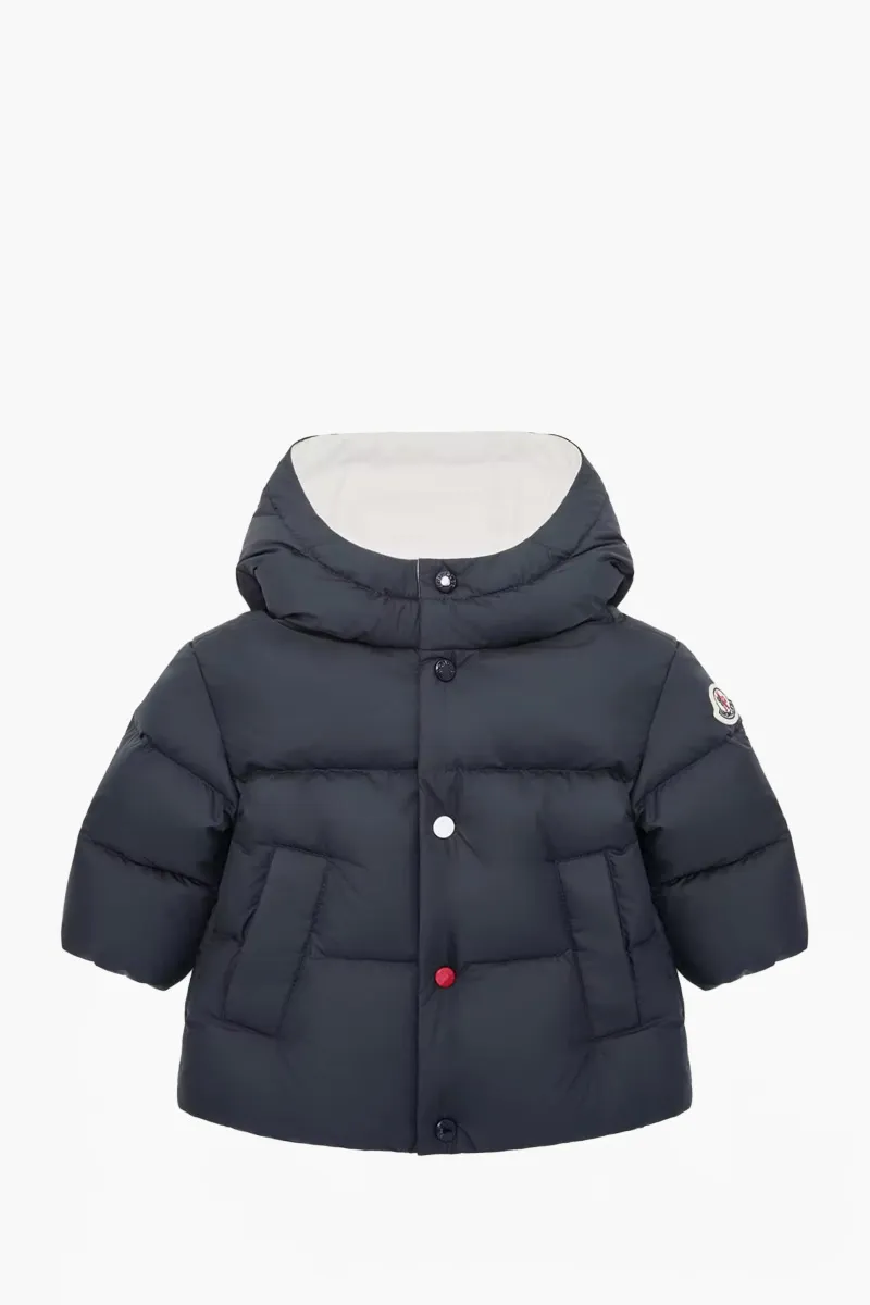 MONCLER Children Romain Hooded Down Jacket in Navy Blue Nylon 0