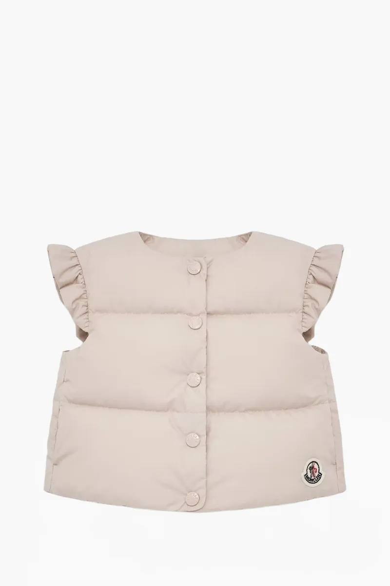 MONCLER Chlidren Olivia Sleeveless Puffer Jacket in Light Beige Nylon 0