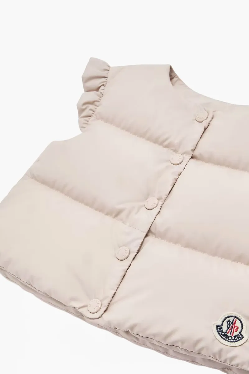 MONCLER Chlidren Olivia Sleeveless Puffer Jacket in Light Beige Nylon 2