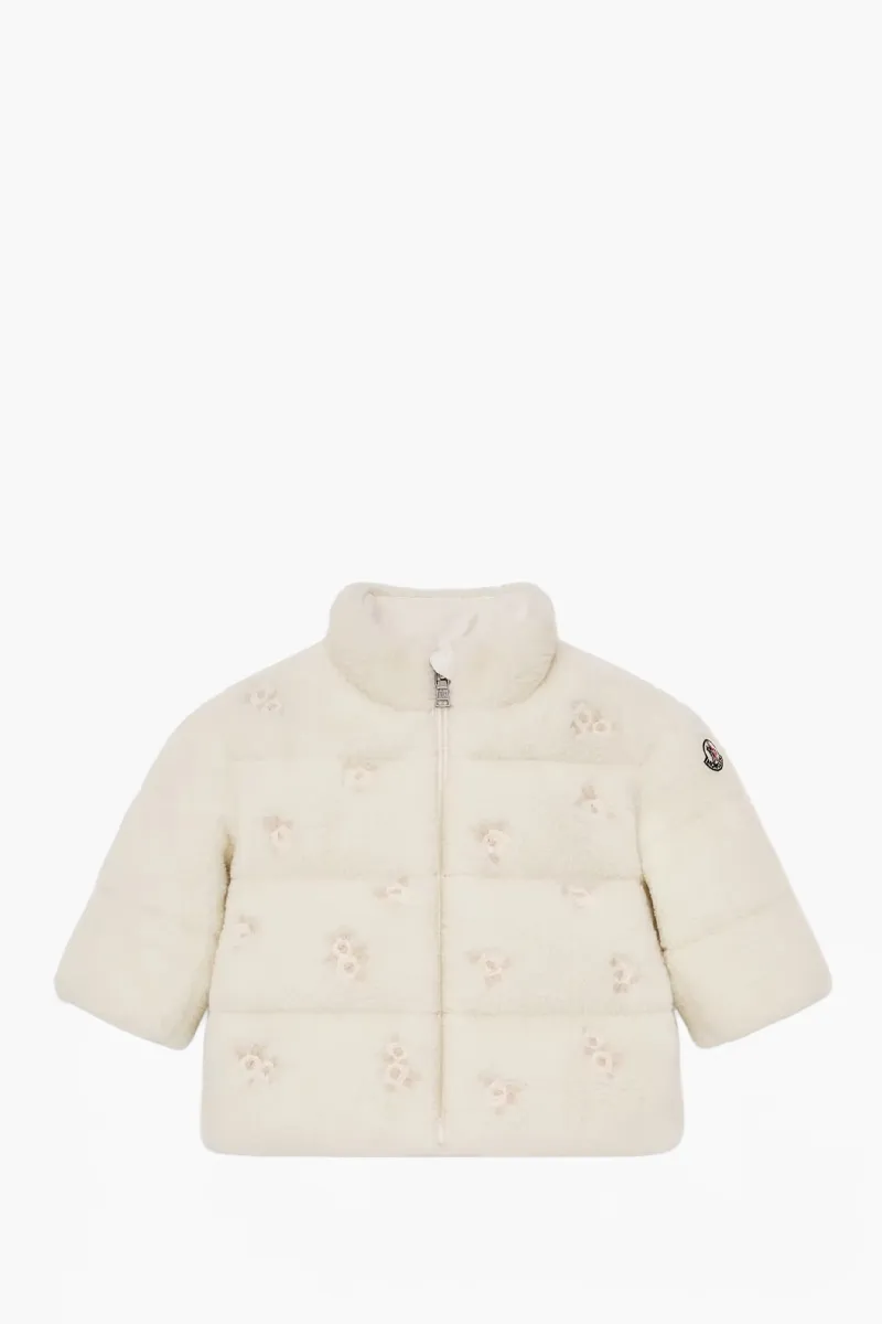 MONCLER Children Chiara Embroidered Teddy Quilted Jacket in Ivory Nylon 0