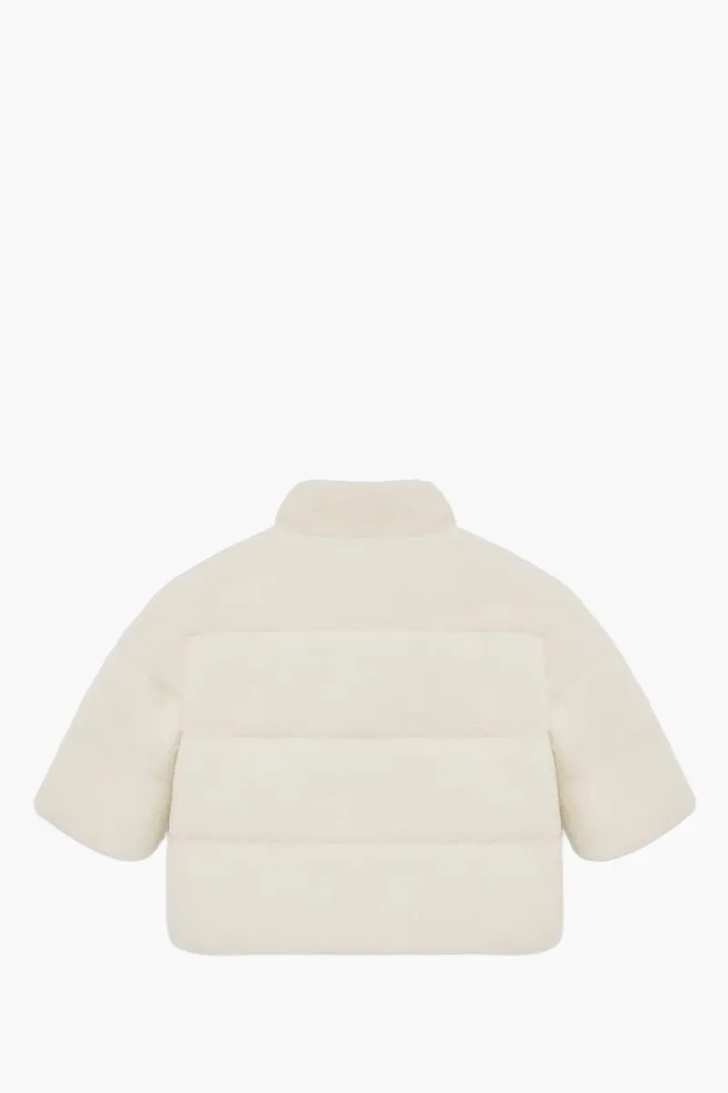 MONCLER Children Chiara Embroidered Teddy Quilted Jacket in Ivory Nylon 1