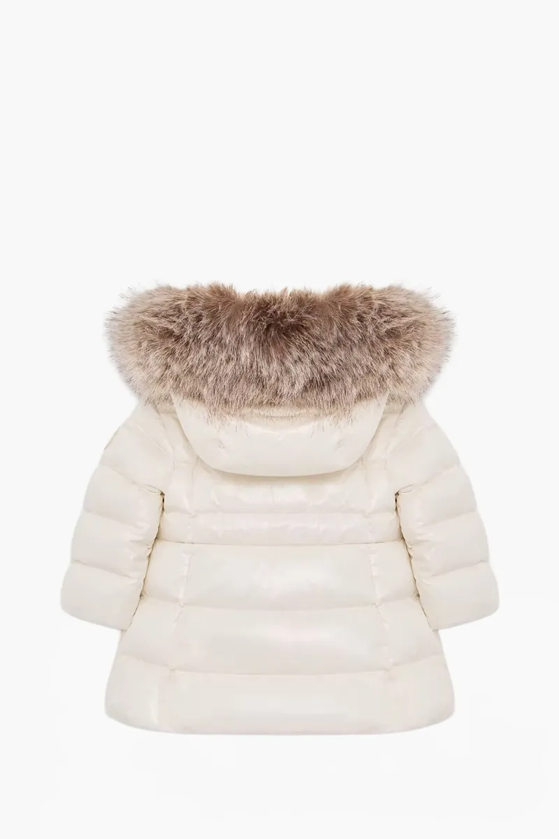 MONCLER Children Emma Hooded Puffer Jacket in White Nylon Glossy Finish 1