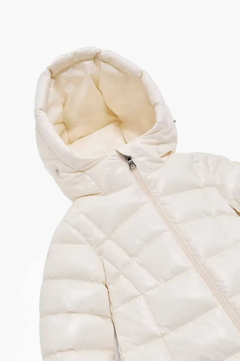 MONCLER Children Emma Hooded Puffer Jacket in White Nylon Glossy Finish 2