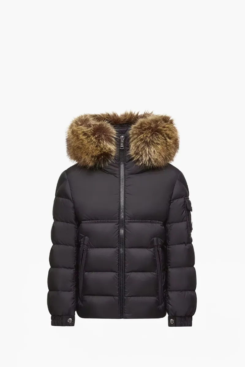 MONCLER Enfant New Byronf Hooded Down Jacket in Black Nylon with Removable Syntetic Trim 0