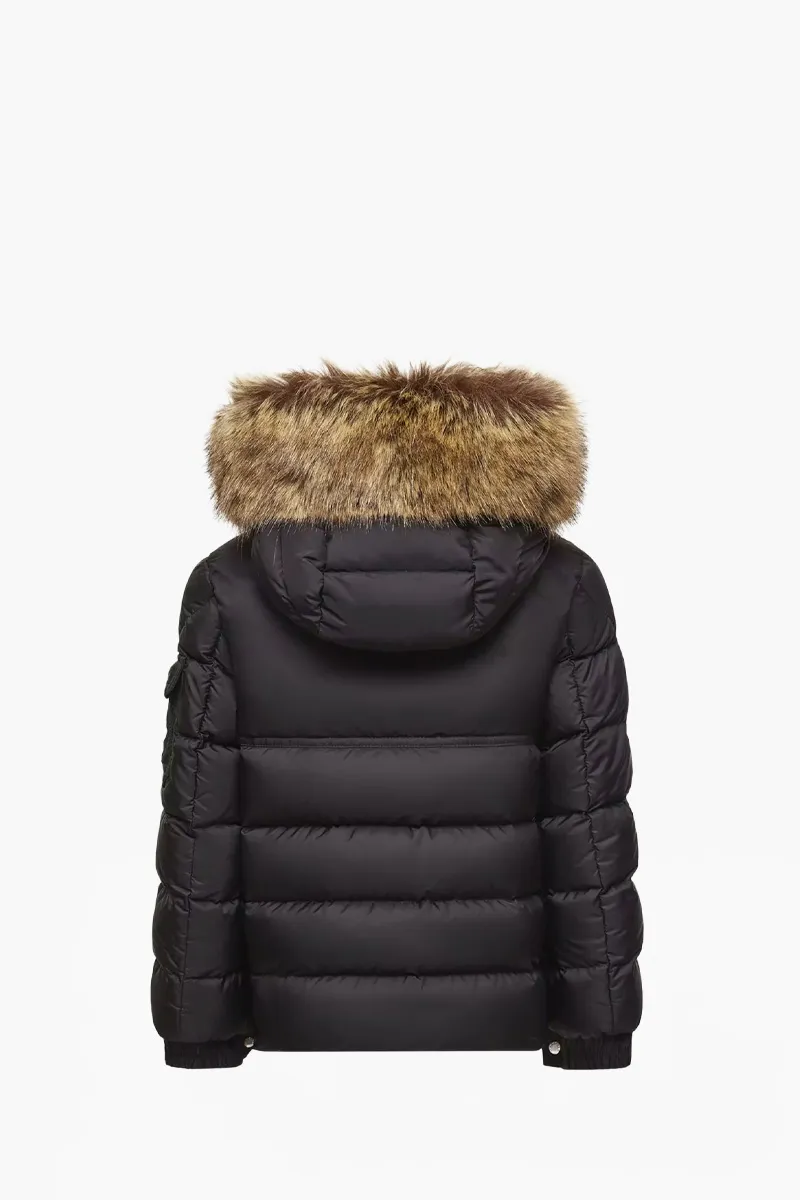 MONCLER Enfant New Byronf Hooded Down Jacket in Black Nylon with Removable Syntetic Trim 1