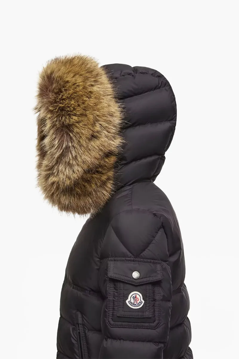 MONCLER Enfant New Byronf Hooded Down Jacket in Black Nylon with Removable Syntetic Trim 2
