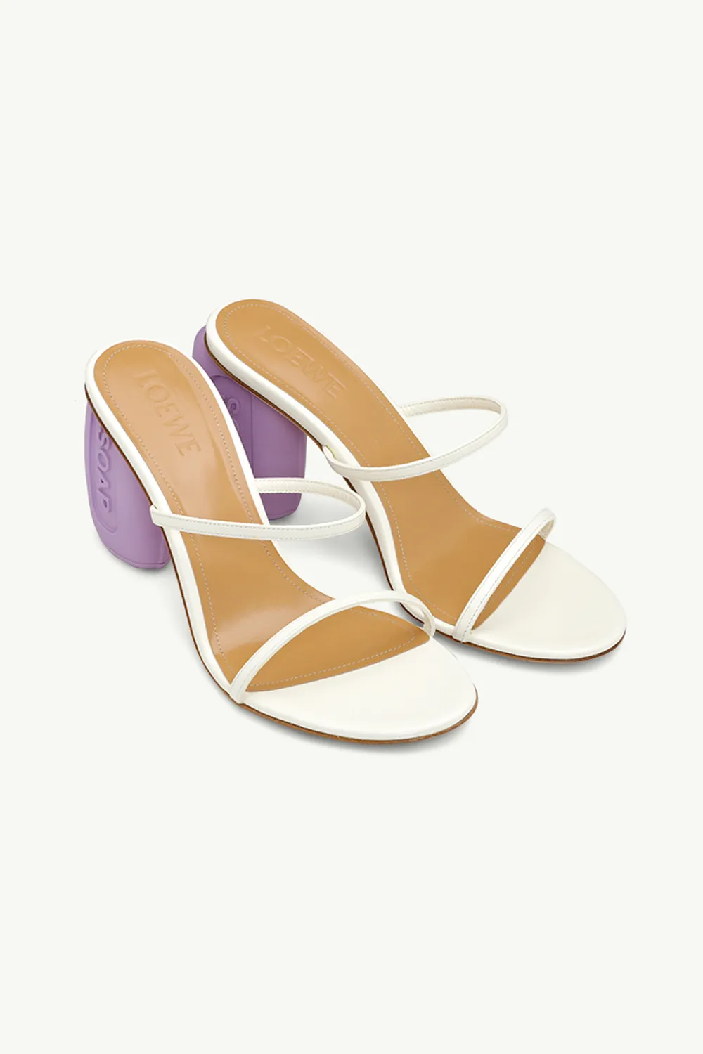 LOEWE Women Soap Heels 9cm Sandals in White/Lavende Goatskin 1
