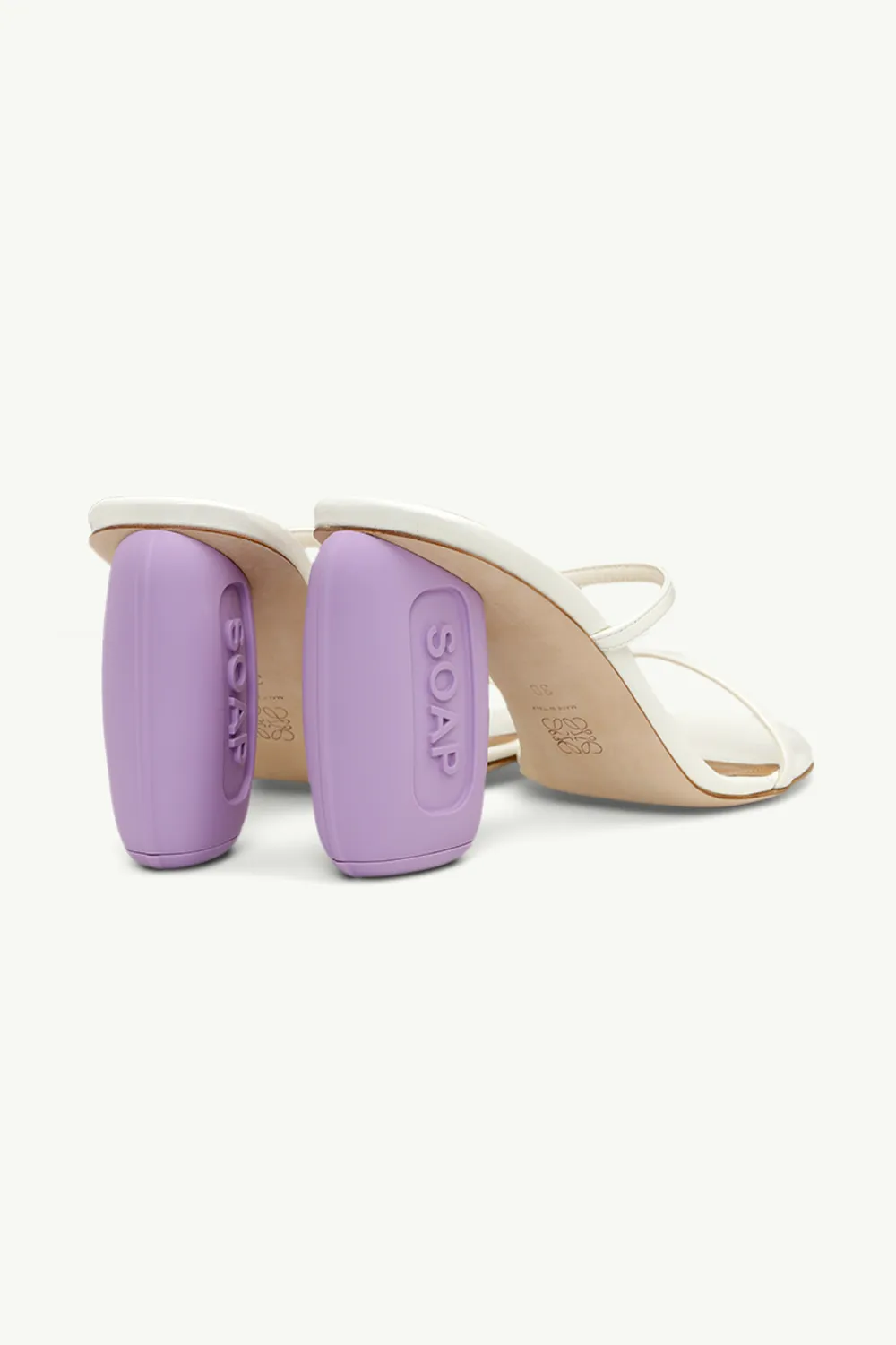 LOEWE Women Soap Heels 9cm Sandals in White/Lavende Goatskin 2