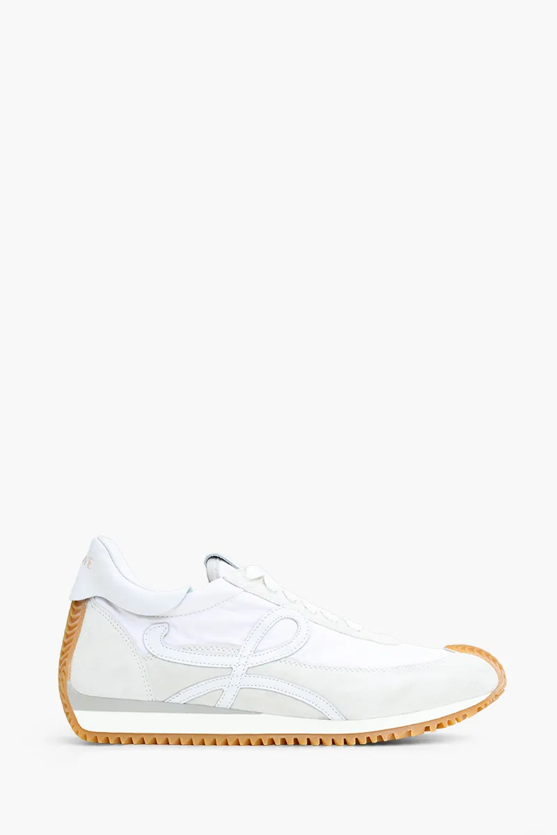 LOEWE Women Flow Runner Sneakers in White Nylon Suede 0