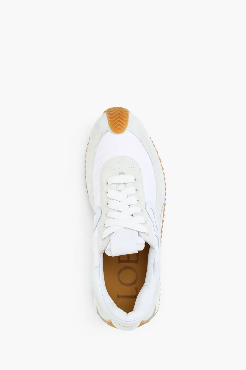 LOEWE Women Flow Runner Sneakers in White Nylon Suede 3