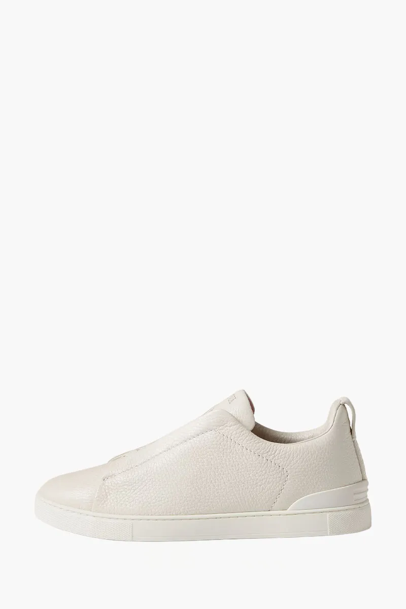 ZEGNA Men Triple Stitch Low Top Sneakers in White Deerskin 0