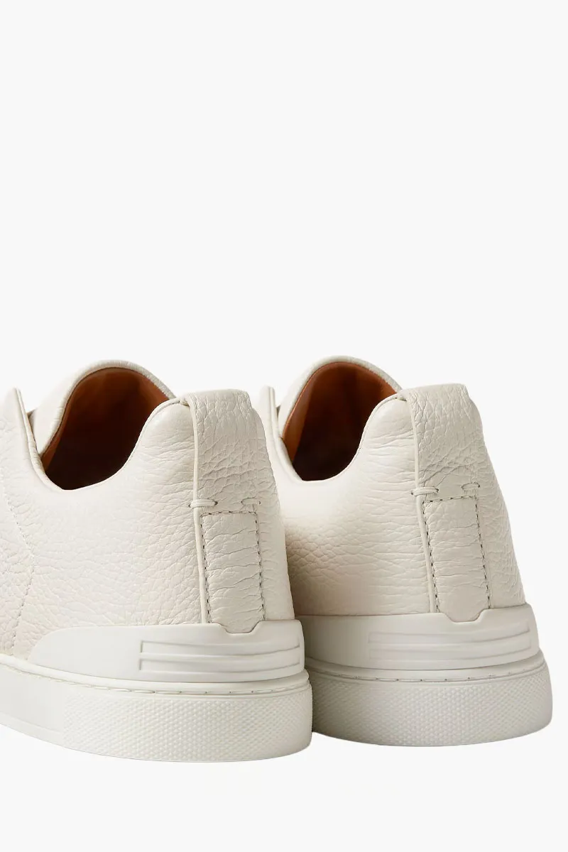 ZEGNA Men Triple Stitch Low Top Sneakers in White Deerskin 2