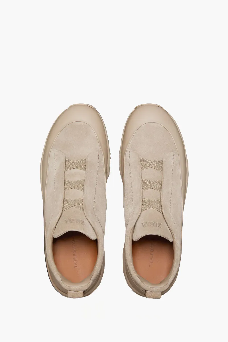 ZEGNA Triple Stitch Monte Sneakers in Light Taupe Calfskin Leather and Suede 2