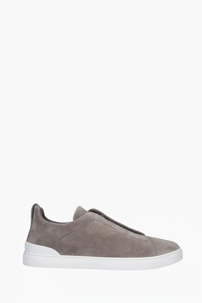 ZEGNA Triple Stitch Low Top Sneakers in Grey Suede 0