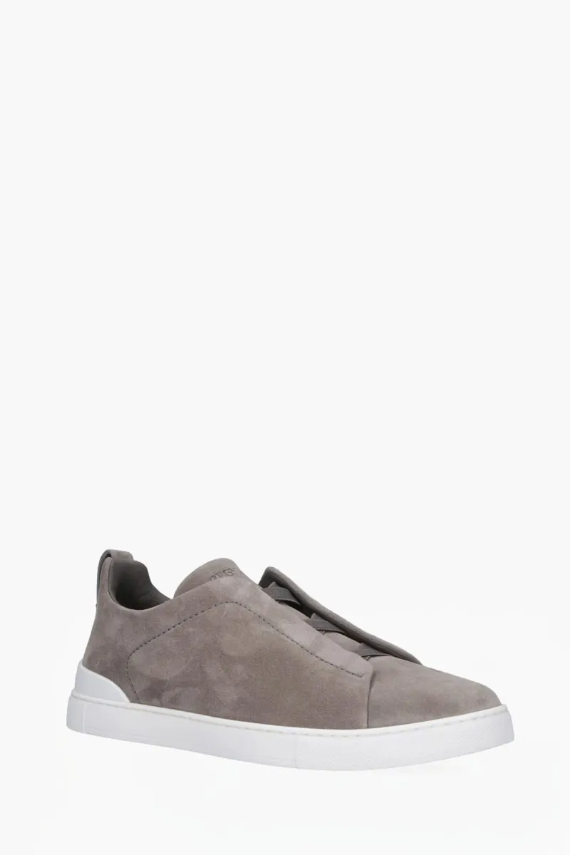 ZEGNA Triple Stitch Low Top Sneakers in Grey Suede 2