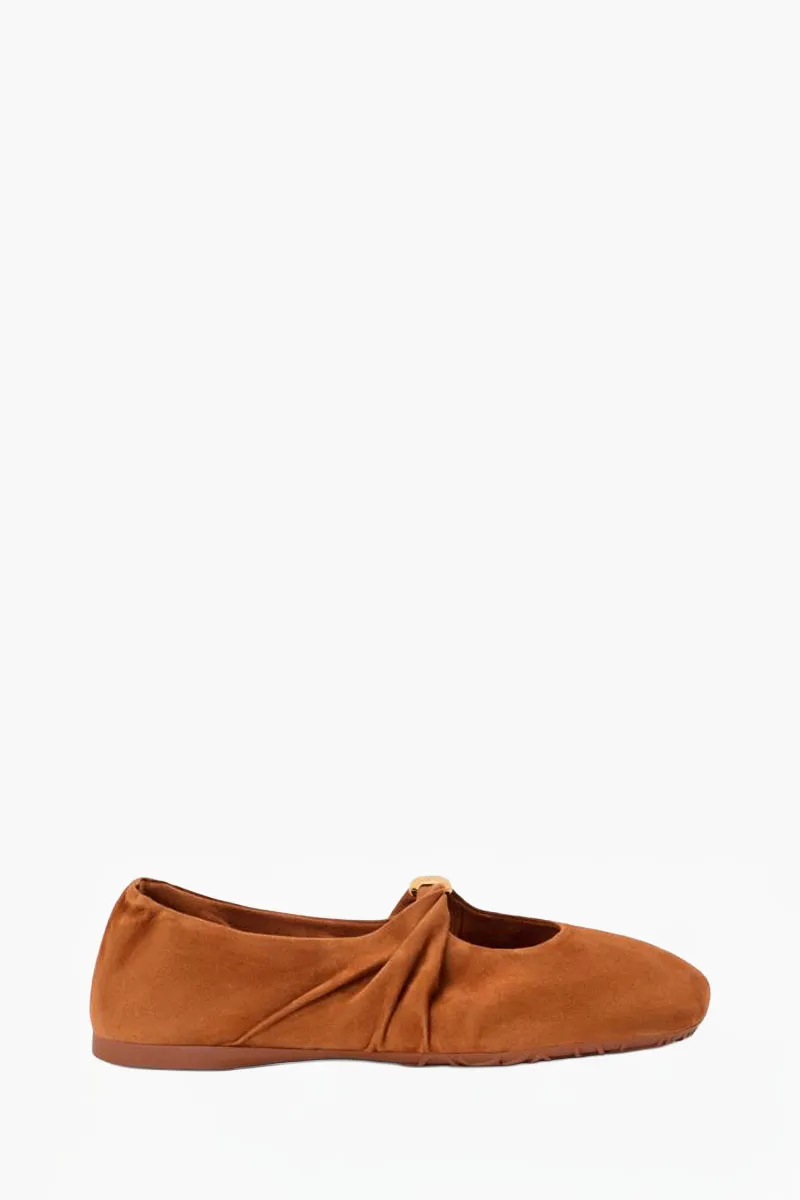 LOEWE Women Pebble Soft Ballerina Flat in Tan Suede Goatskin 0