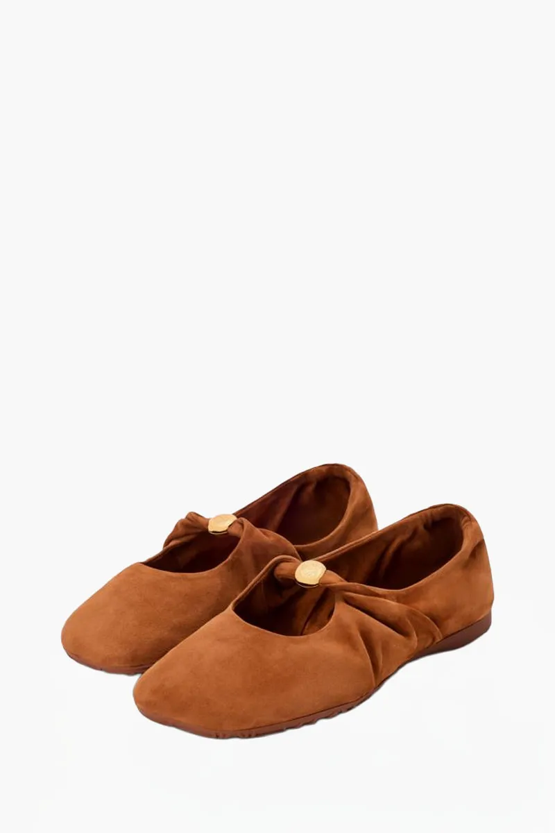 LOEWE Women Pebble Soft Ballerina Flat in Tan Suede Goatskin 1