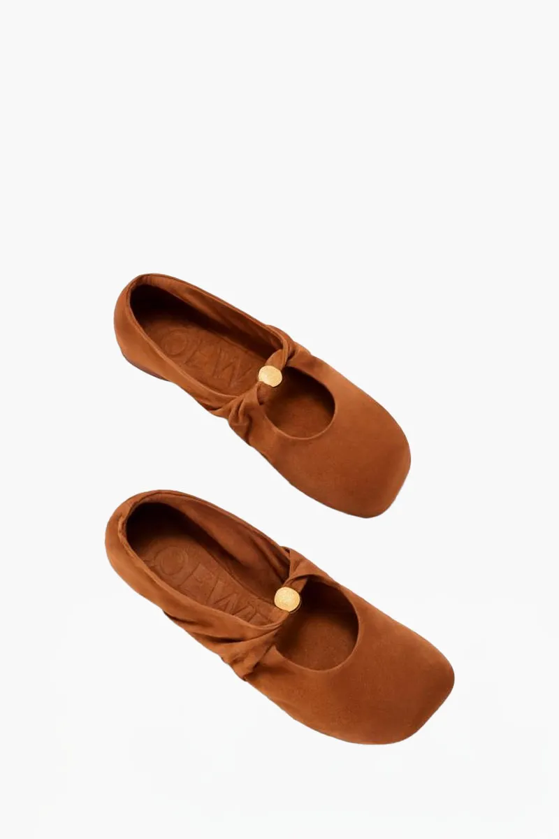 LOEWE Women Pebble Soft Ballerina Flat in Tan Suede Goatskin 2