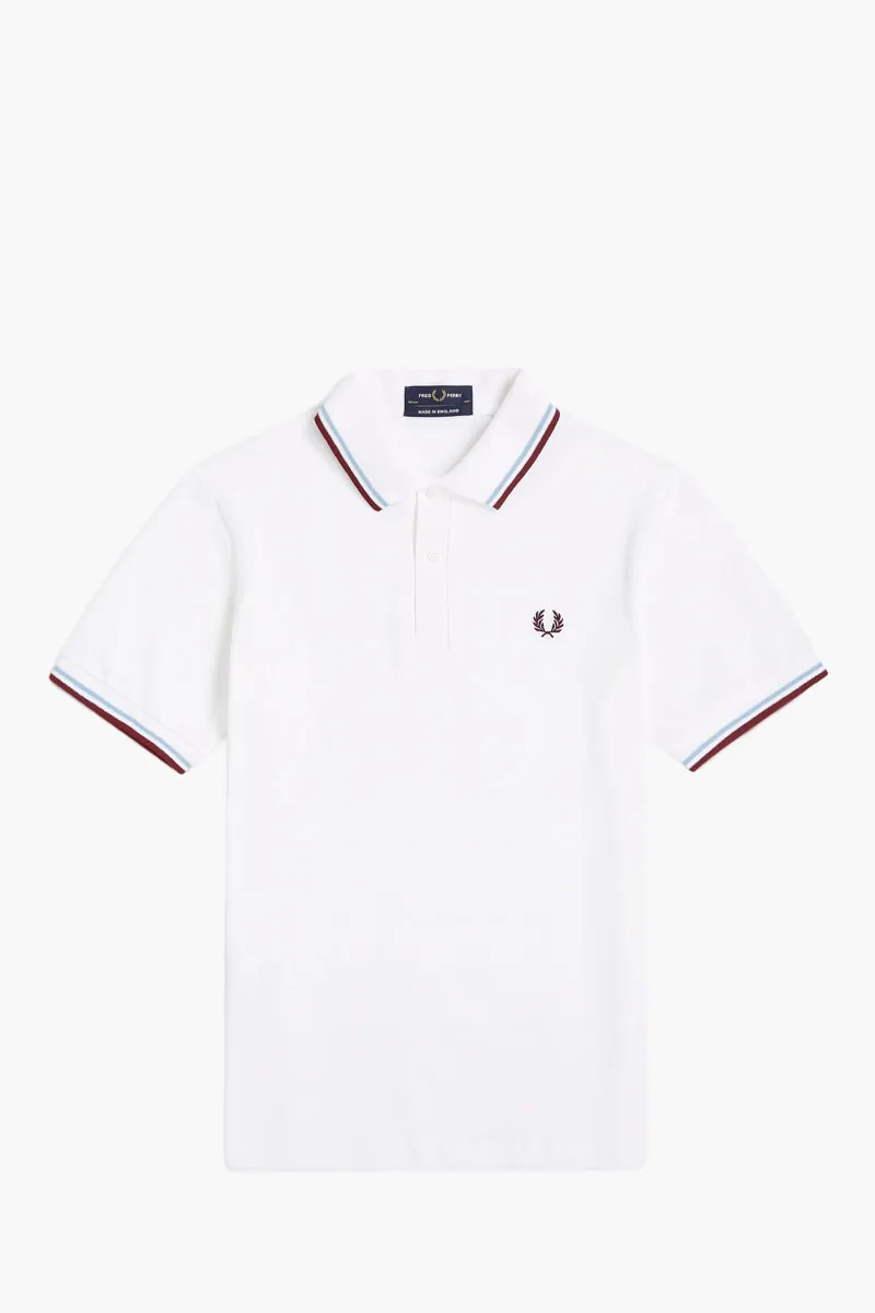 FRED PERRY Men The Original Twin Tipped Polo Shirt in White/Ice/Maroon 0