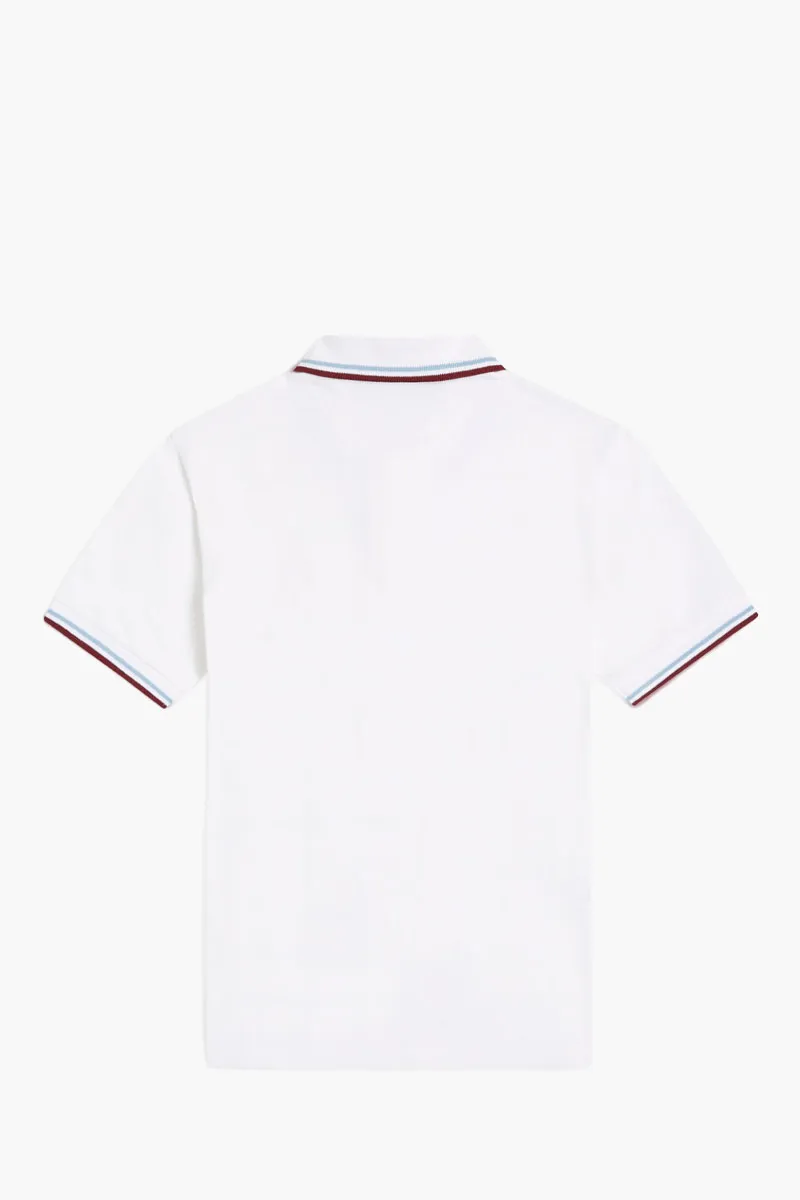FRED PERRY Men The Original Twin Tipped Polo Shirt in White/Ice/Maroon 2