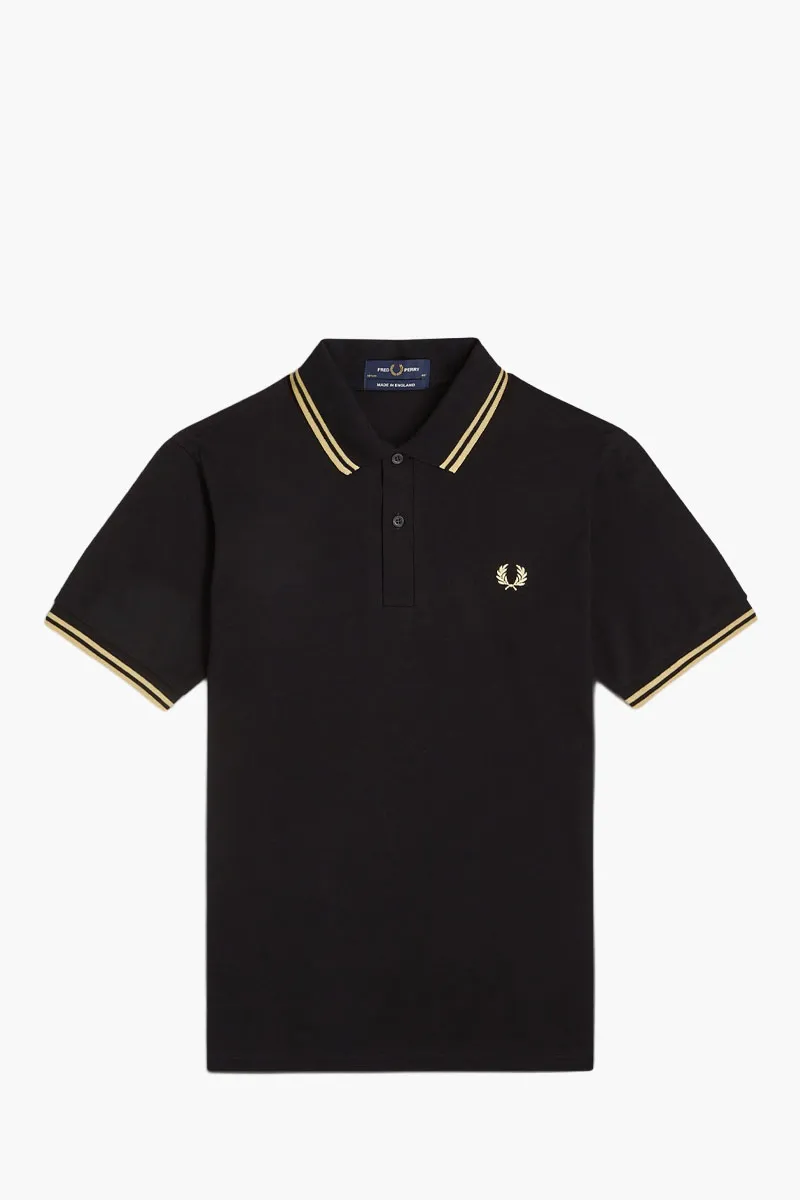 FRED PERRY Men The Original Twin Tipped Polo Shirt in Black/Champagne/Champagne 0