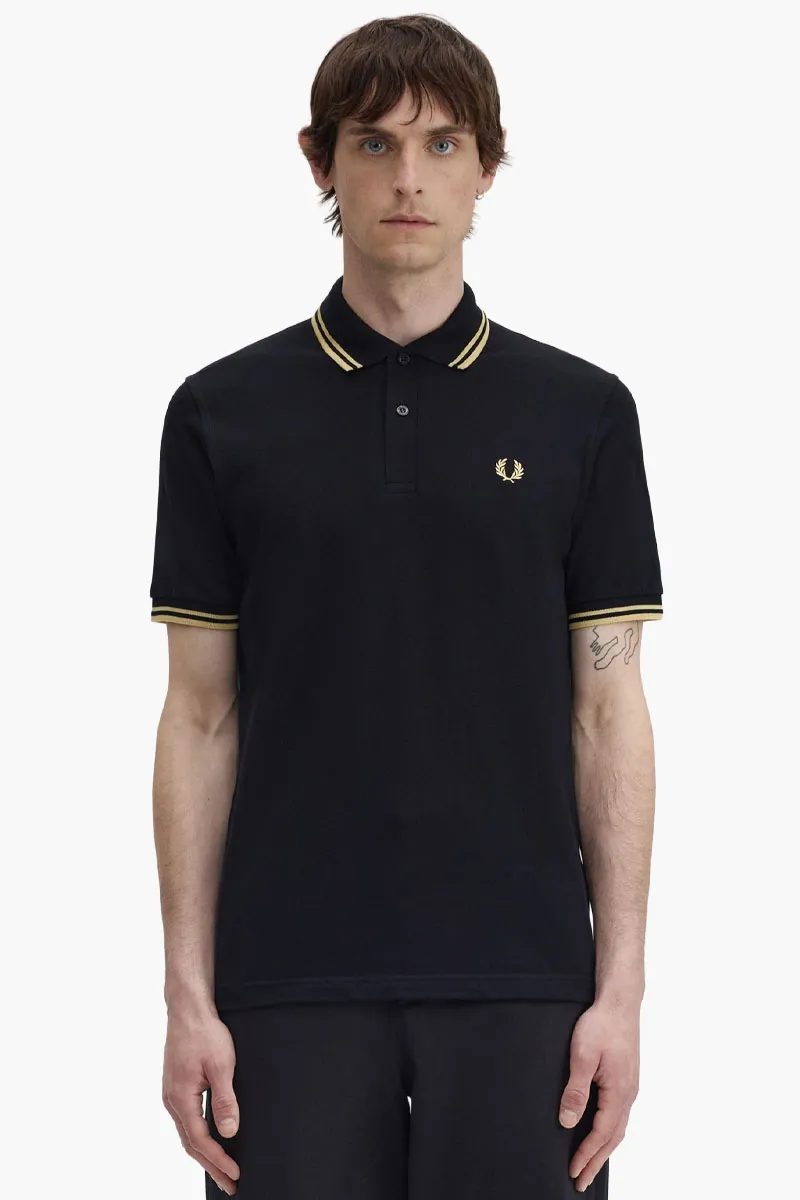FRED PERRY Men The Original Twin Tipped Polo Shirt in Black/Champagne/Champagne 1