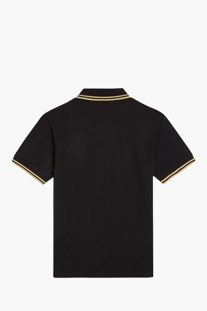 FRED PERRY Men The Original Twin Tipped Polo Shirt in Black/Champagne/Champagne 2