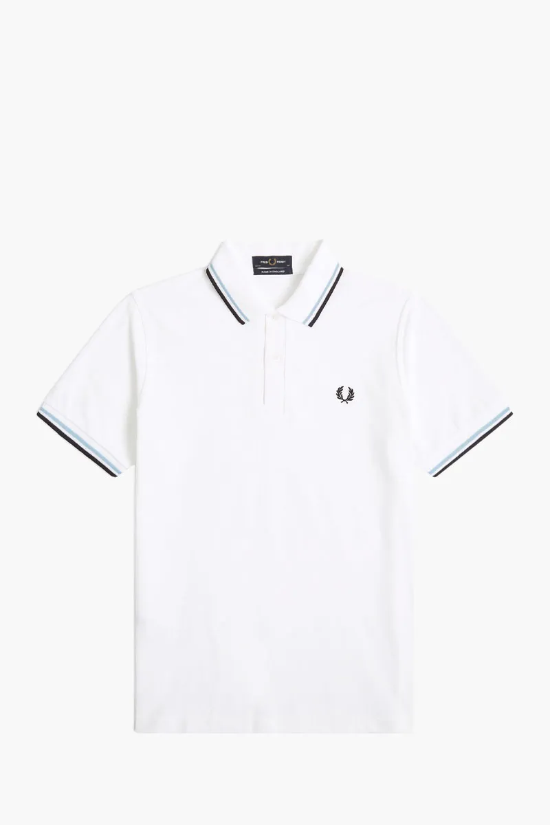 FRED PERRY Men The Original Twin Tipped Polo Shirt in White/Ice/Navy 0