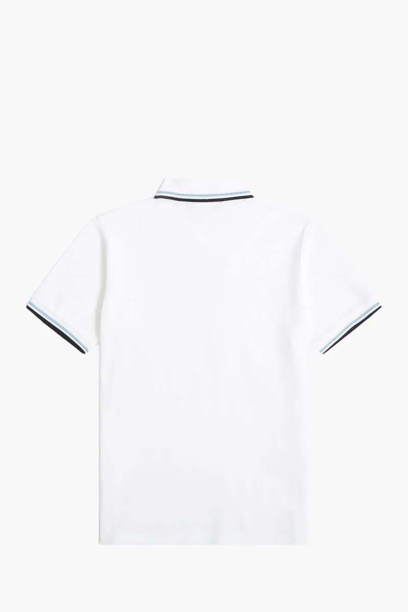 FRED PERRY Men The Original Twin Tipped Polo Shirt in White/Ice/Navy 2