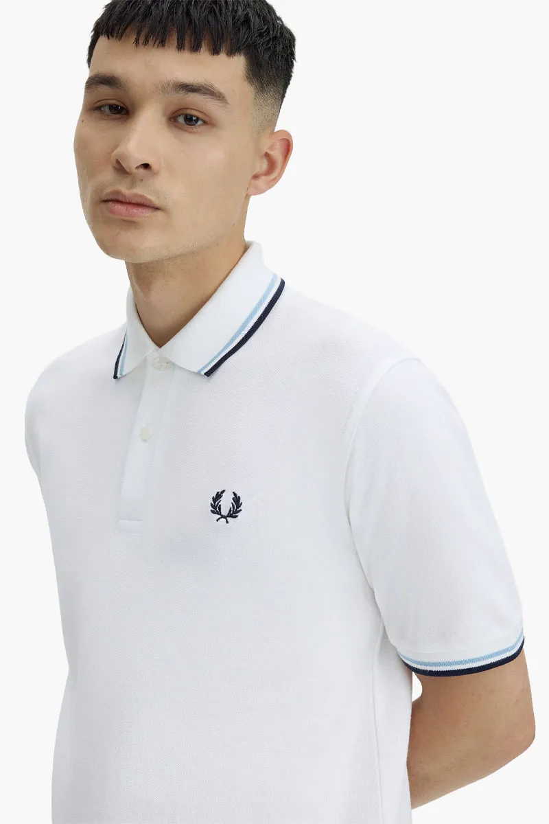FRED PERRY Men The Original Twin Tipped Polo Shirt in White/Ice/Navy 3
