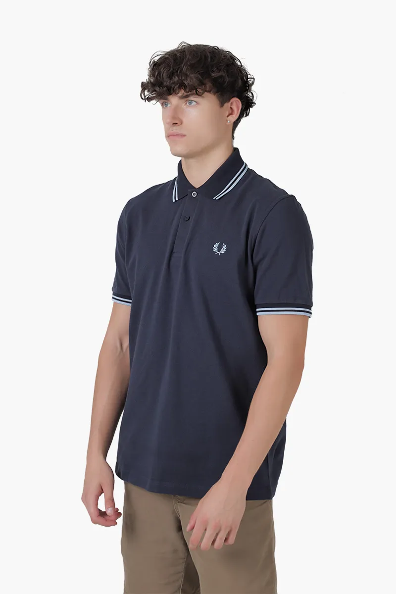 FRED PERRY Men The Original Twin Tipped Polo Shirt in Navy/Ice/Ice 2